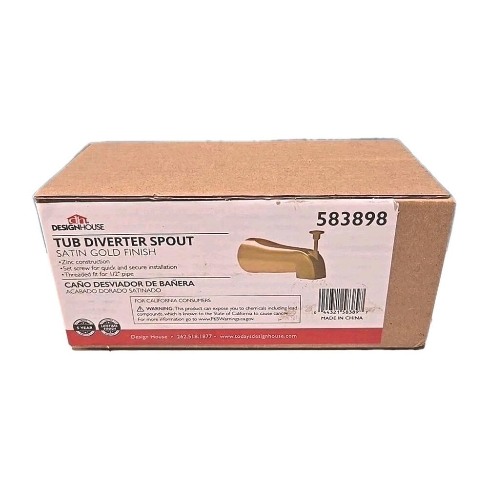 Design House 583898 5-1/2" Integrated Diverter Standard Tub Spout - Gold NIB